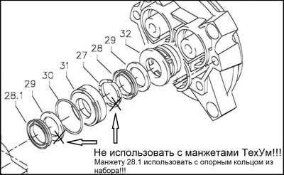 Комплект манжет "ТехУм" KIT 41.049 1 для Kranzle K135, HD 12/140D и прочих с плунжером Ø18 мм